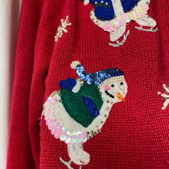Vintage Tiara Sequence Ice Skating Snowman Xmas Cardigan Sweater By Tiara ,PXL - Picture 12 of 14